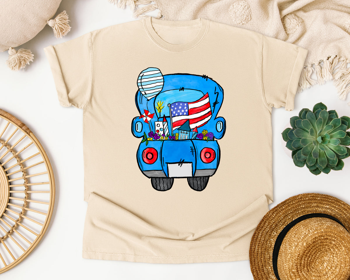 Patriotic Blue Truck graphic tee in Ivory