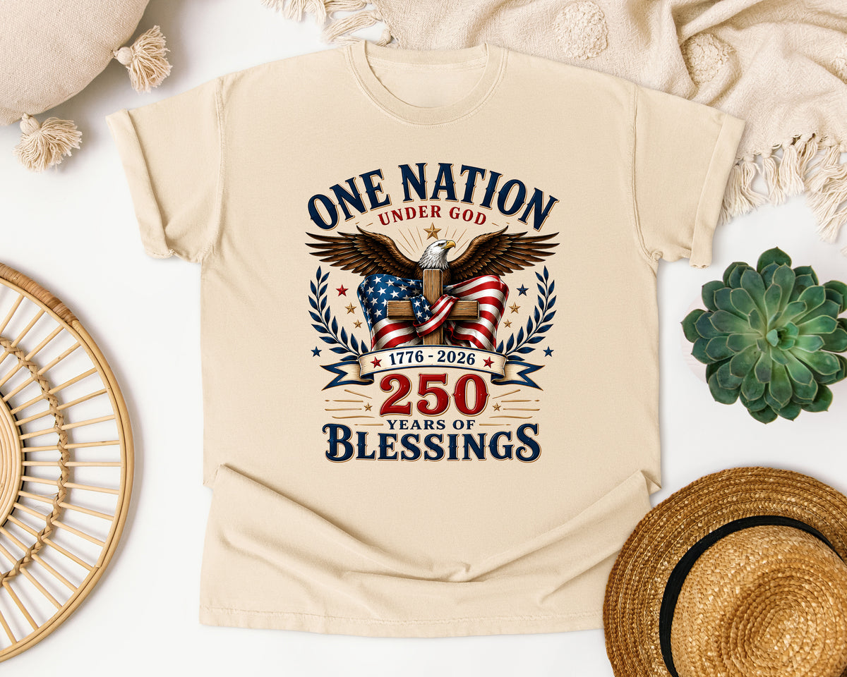 One Nation Under God 250 Years Of Blessings graphic tee in Ivory