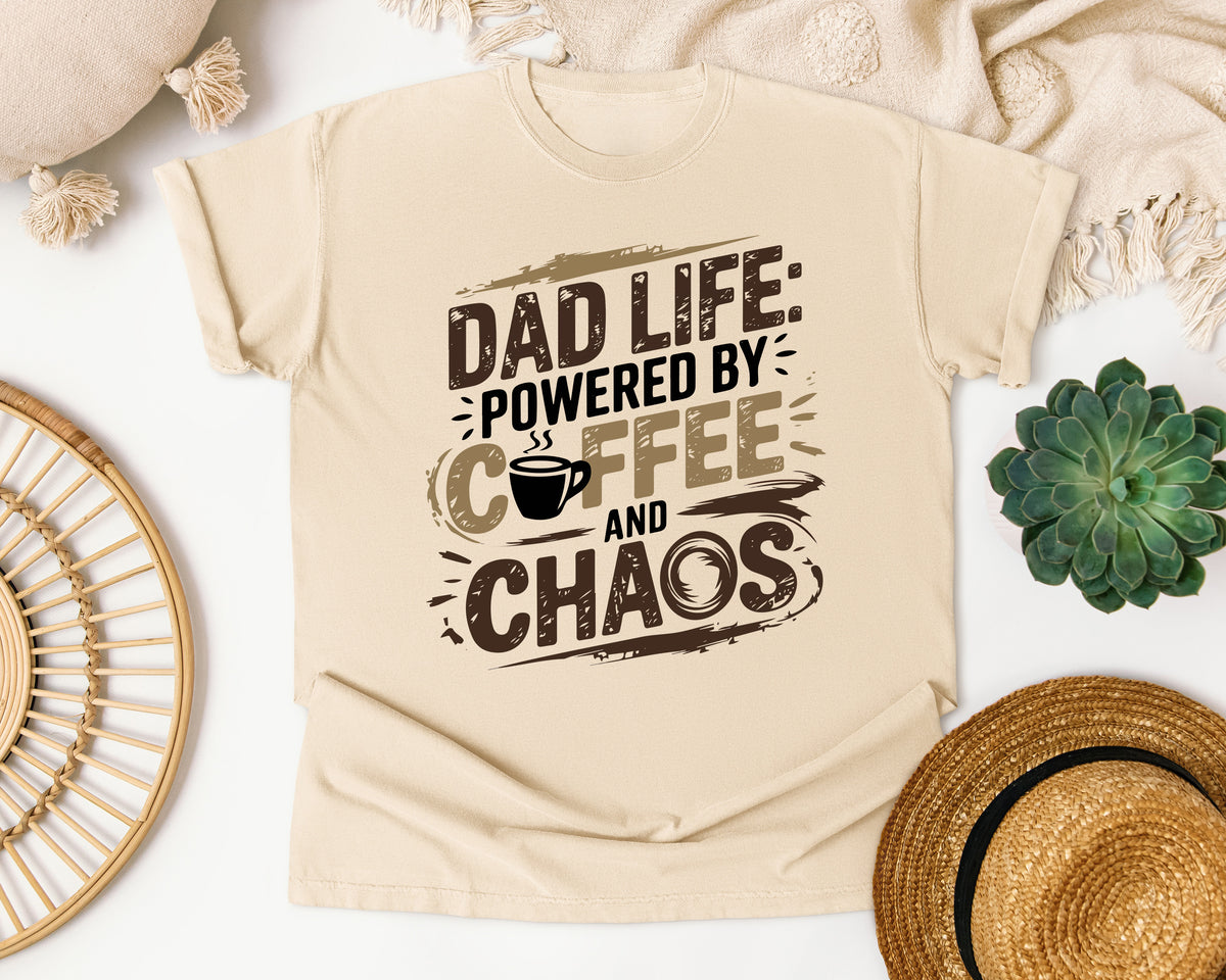 Dad Life Powered By Coffee And Chaos Grey graphic tee in Ivory