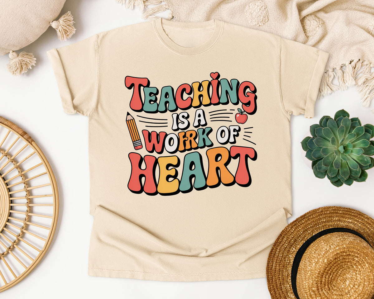 Teaching Is A Work Of Heart Grey graphic tee in Ivory