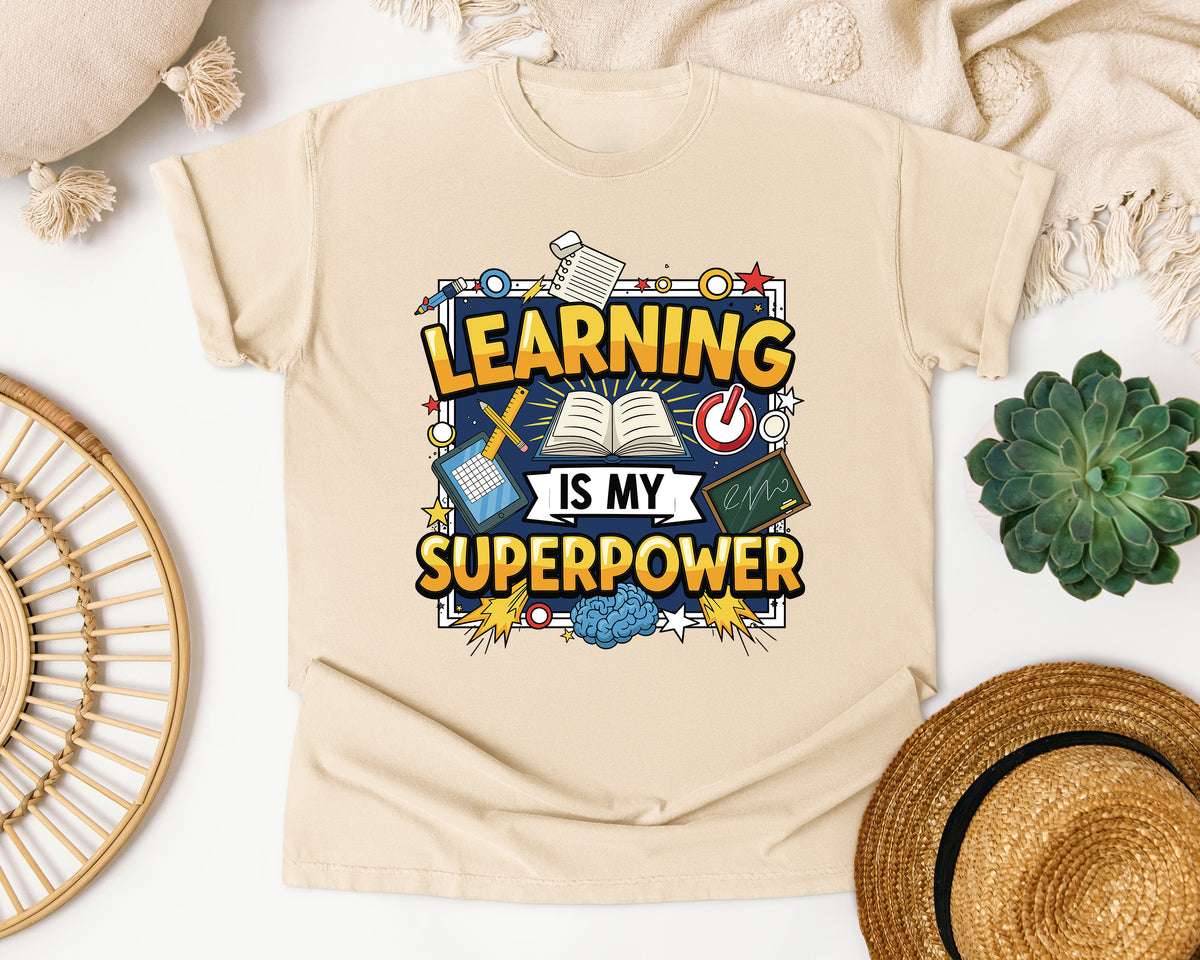 Learning Is My Superpower graphic tee in Ivory