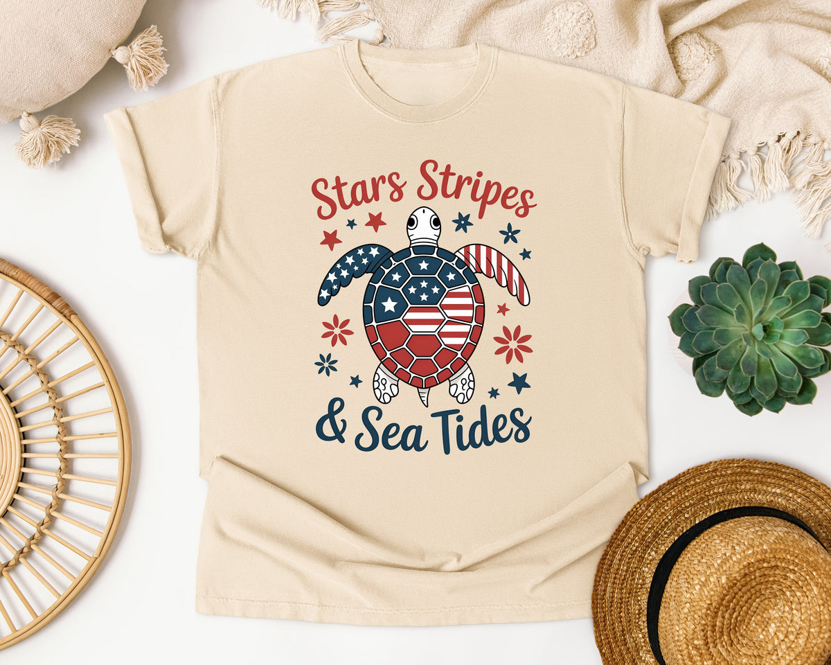 Stars Stripes And Sea Tides Grey 2 graphic tee in Ivory