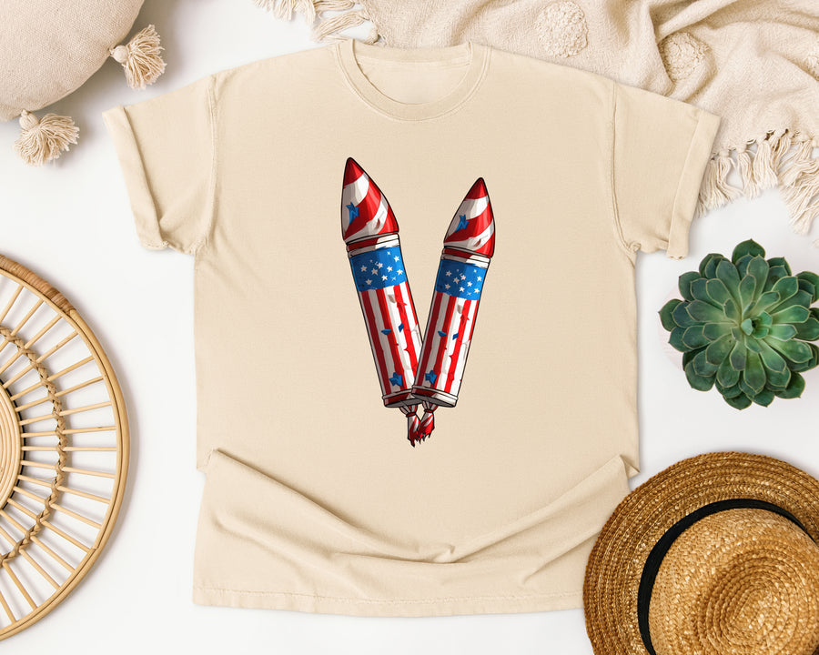 Patriotic Firework Rockets graphic tee in Ivory