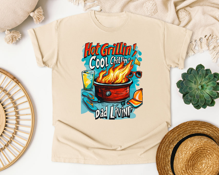 Hot Grillin Cool Chillin Dad Livin graphic tee in Ivory