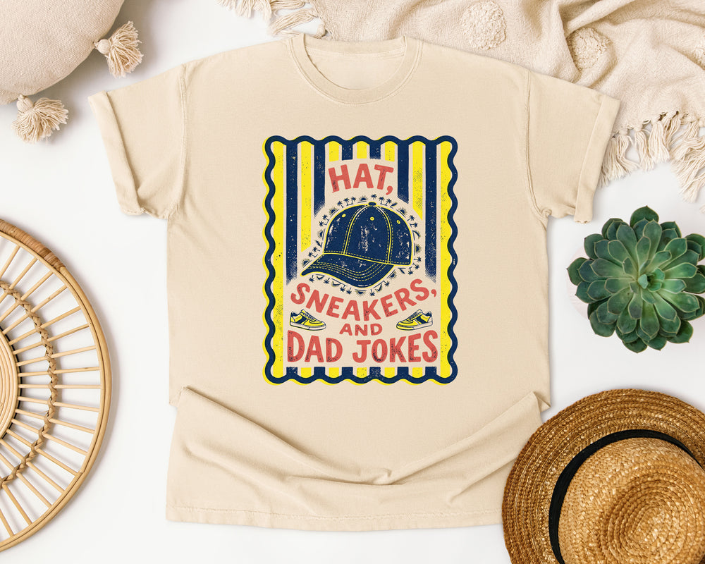Hat Sneakers And Dad Jokes graphic tee in Ivory