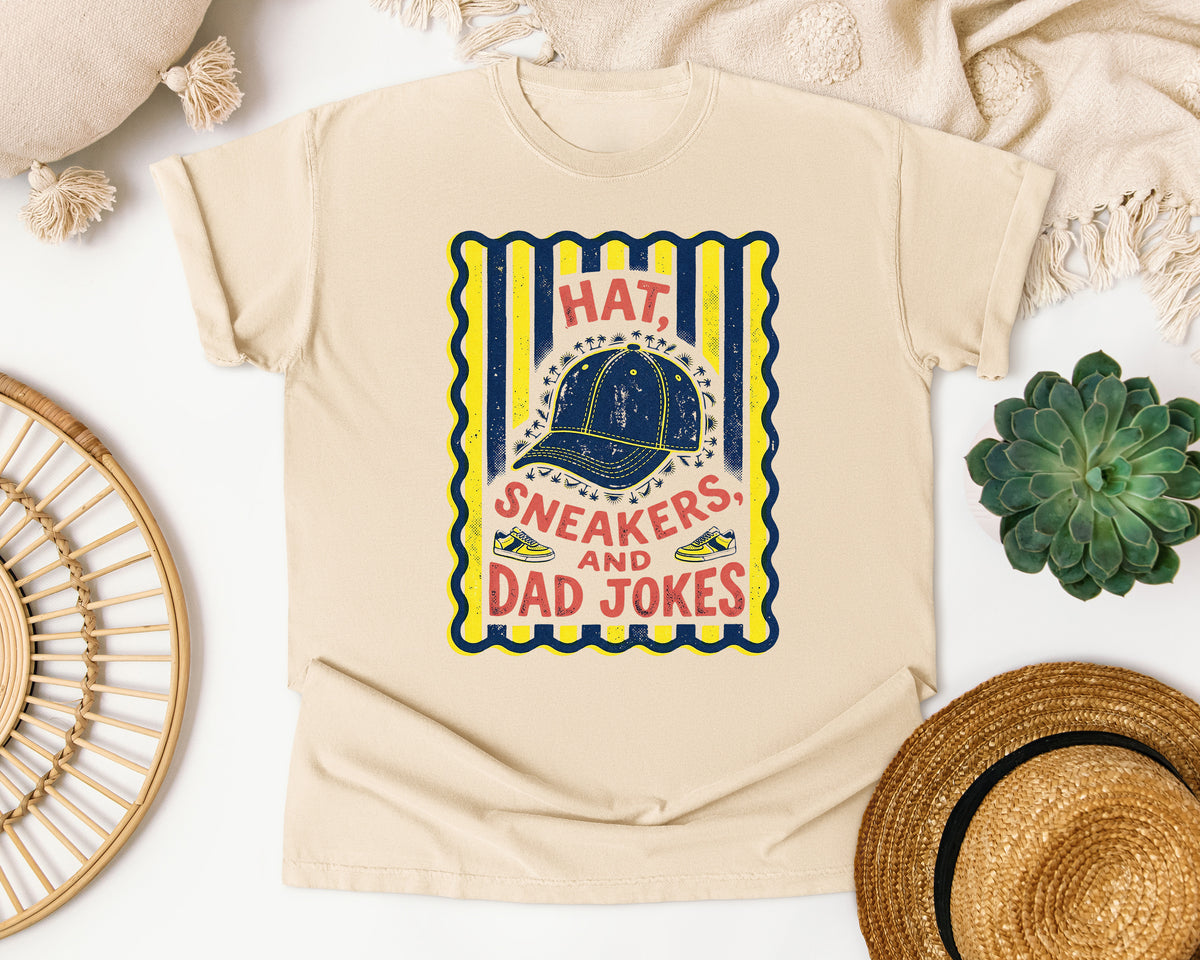 Hat Sneakers And Dad Jokes graphic tee in Ivory