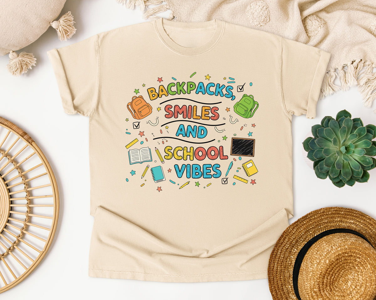 Backpacks Smiles And School Vibes Doodle graphic tee in Ivory