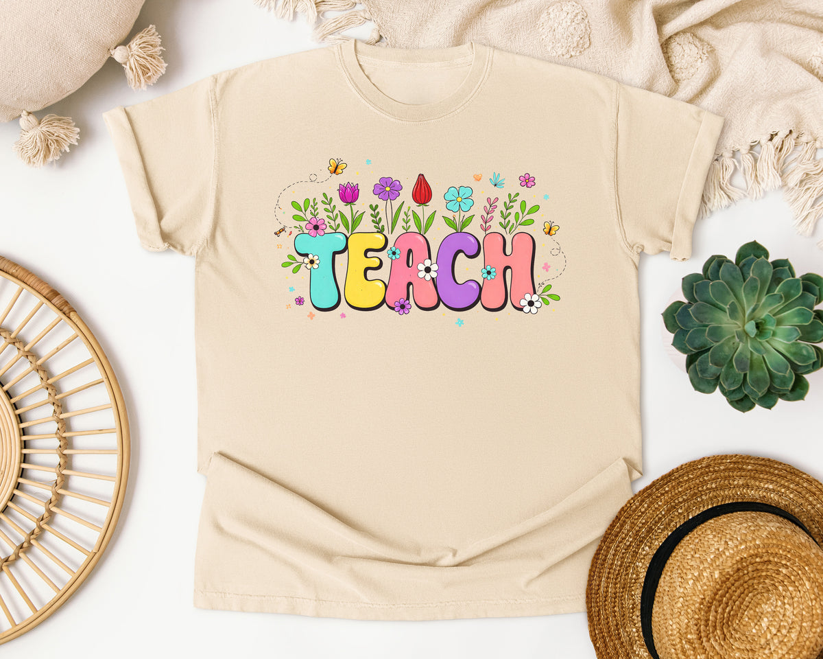Teach Floral Pastel graphic tee in Ivory