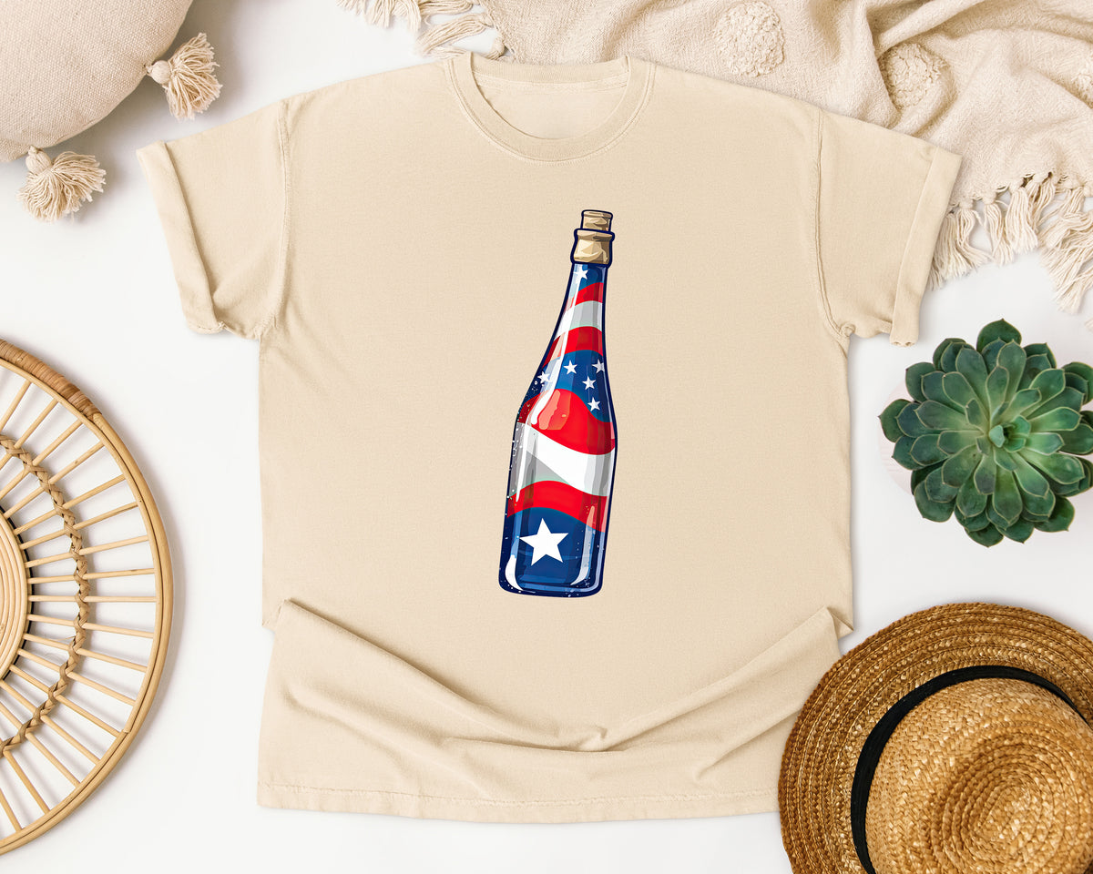 Patriotic Champagne Bottle graphic tee in Ivory