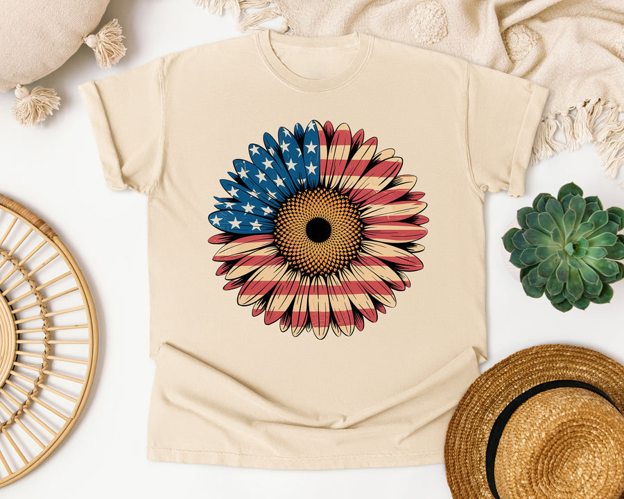 American Flag Sunflower graphic tee in Ivory