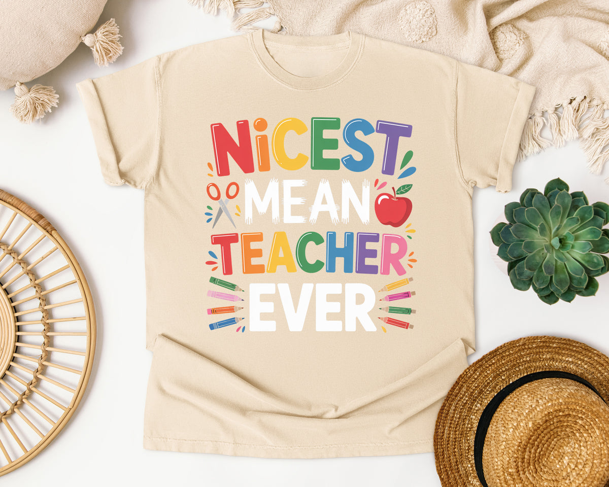 Nicest Mean Teacher Ever graphic tee in Ivory
