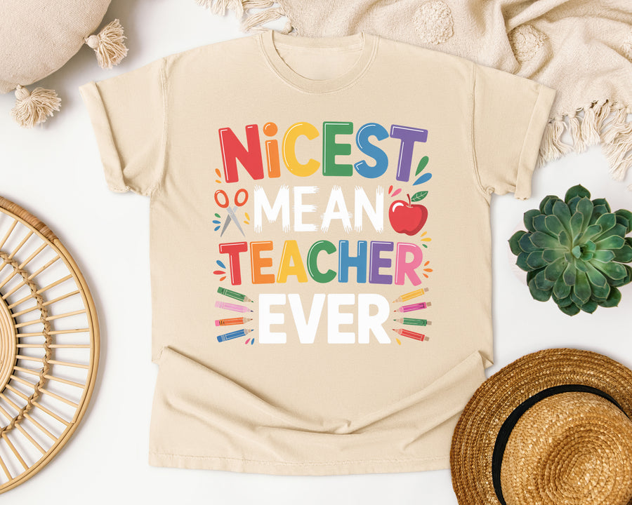 Nicest Mean Teacher Ever graphic tee in Ivory