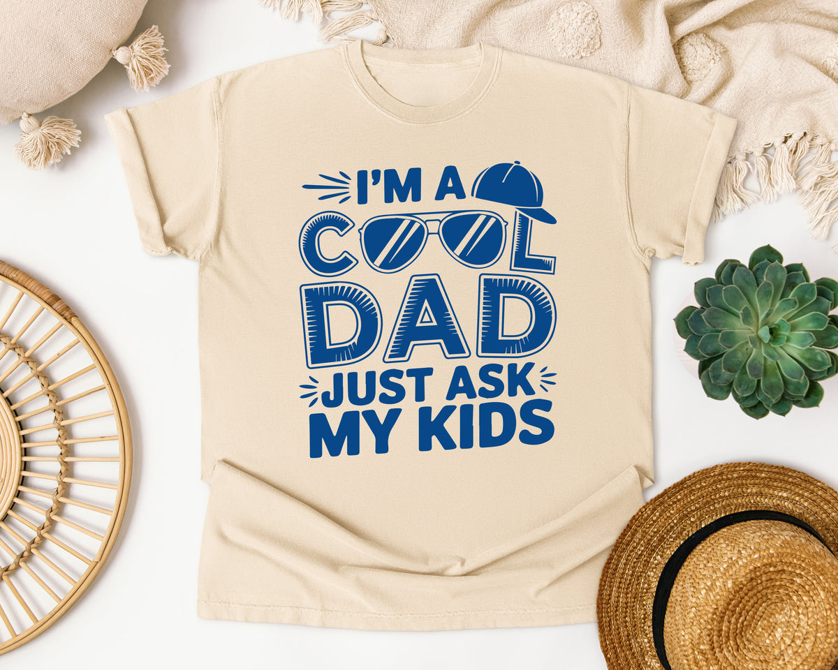 I'm A Cool Dad Just Ask My Kids Navy graphic tee in Ivory