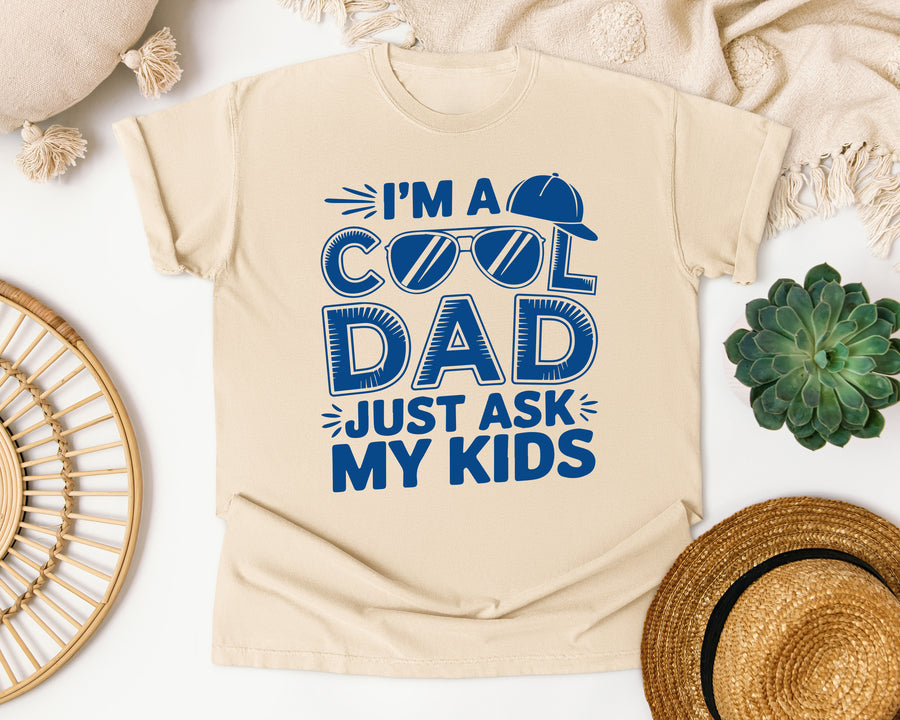 I'm A Cool Dad Just Ask My Kids Navy graphic tee in Ivory
