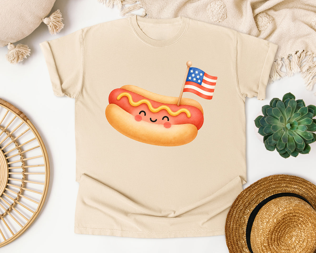 Hot Dog With Flag graphic tee in Ivory