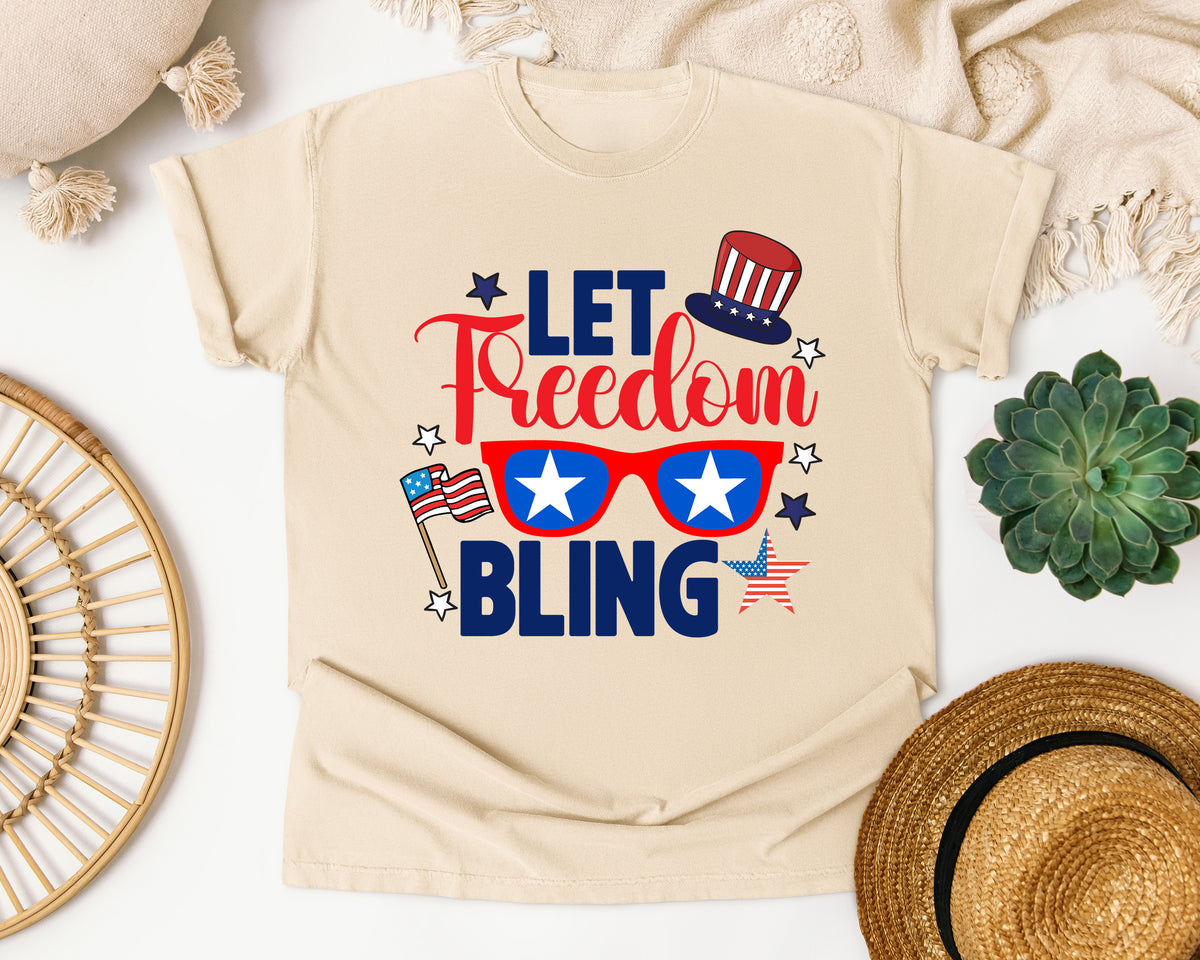 Let Freedom Bling Navy graphic tee in Ivory