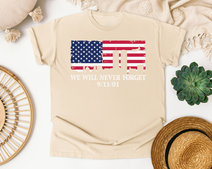 We Will Never Forget Navy 2 graphic tee in Ivory