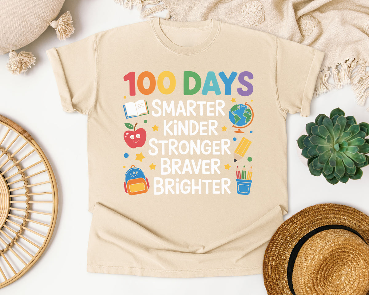 100 Days Smarter Kinder Stronger Braver Brighter graphic tee in Ivory