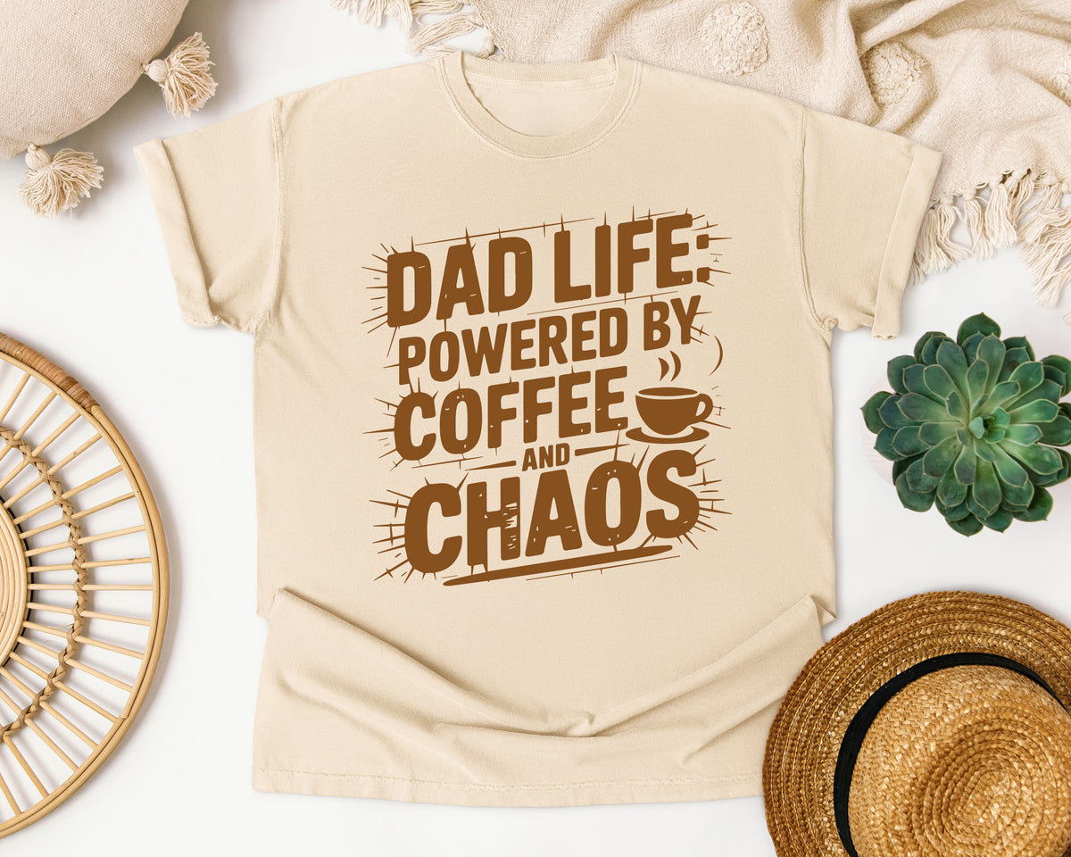 Dad Life Powered By Coffee And Chaos Brown graphic tee in Ivory