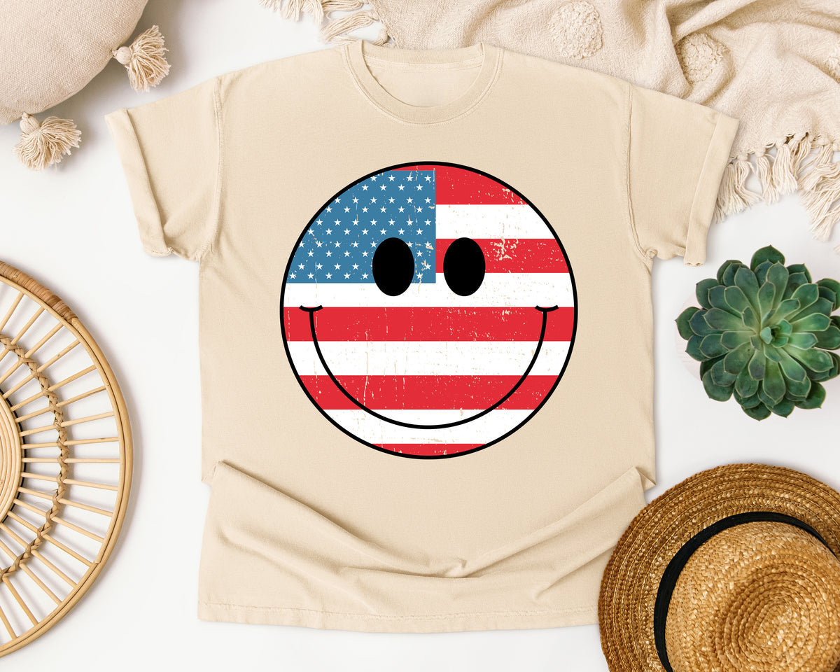 American Flag Smiley Face graphic tee in Ivory