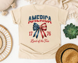 America 1776 Land Of The Free Grey graphic tee in Ivory