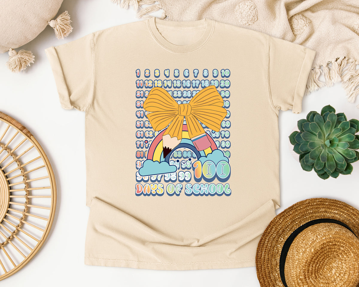 100 Days Of School Rainbow Bow graphic tee in Ivory