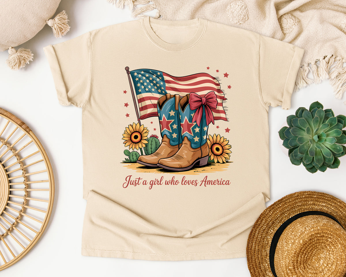 Just A Girl Who Loves America graphic tee in Ivory