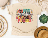 Coffee Gives Me Teacher Powers Grey graphic tee in Ivory