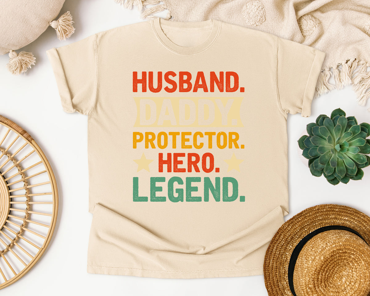 Husband Daddy Protector Hero Legend graphic tee in Ivory