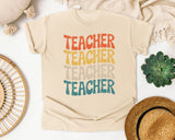Teacher Teacher Teacher Stacked Retro graphic tee in Ivory
