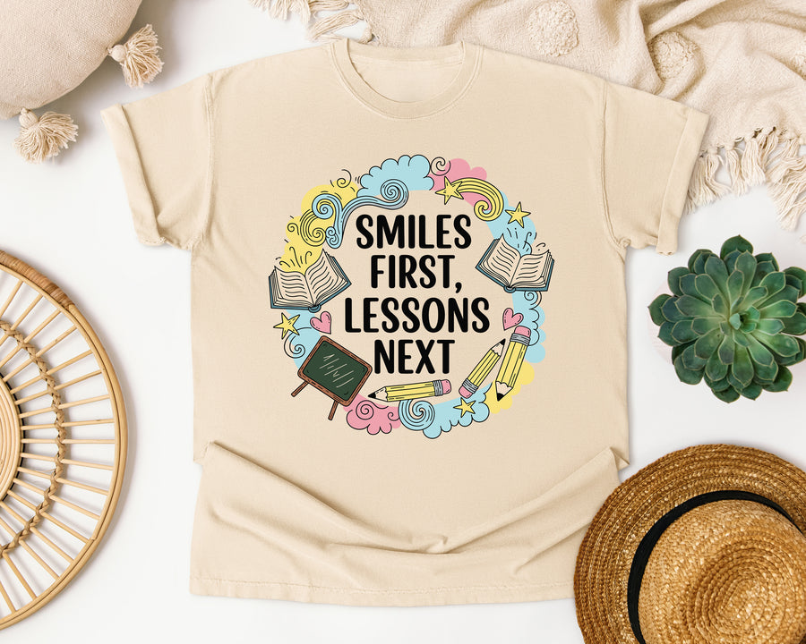 Smiles First Lessons Next graphic tee in Ivory