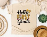 Hello First Grade Bow graphic tee in Ivory