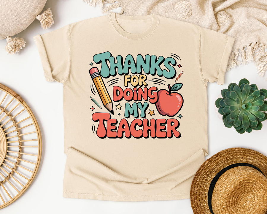 Thanks For Being My Teacher Grey graphic tee in Ivory
