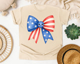 Patriotic Flag Bow Blue graphic tee in Ivory