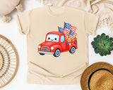Red Truck With Flags graphic tee in Ivory