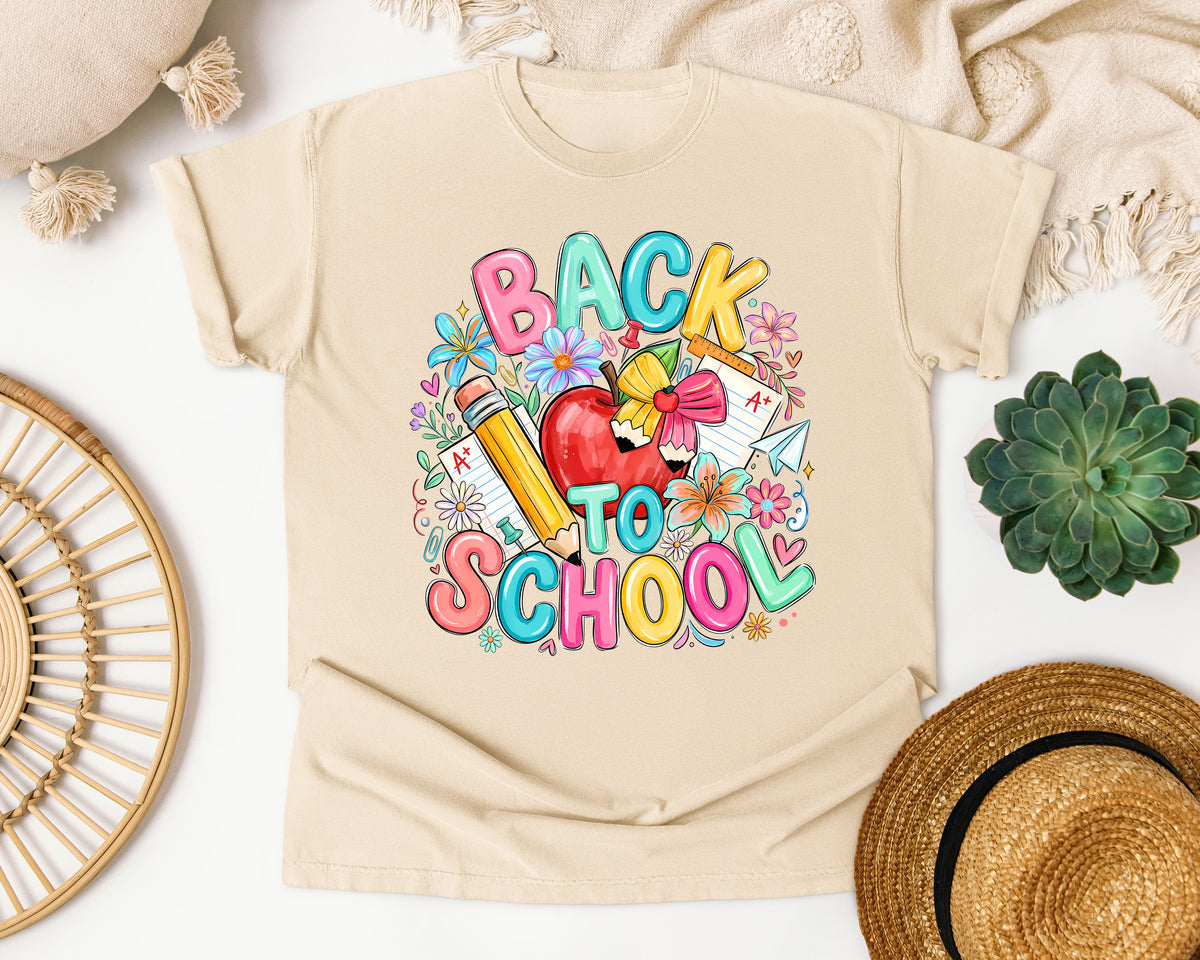 Back To School Apple Flowers graphic tee in Ivory