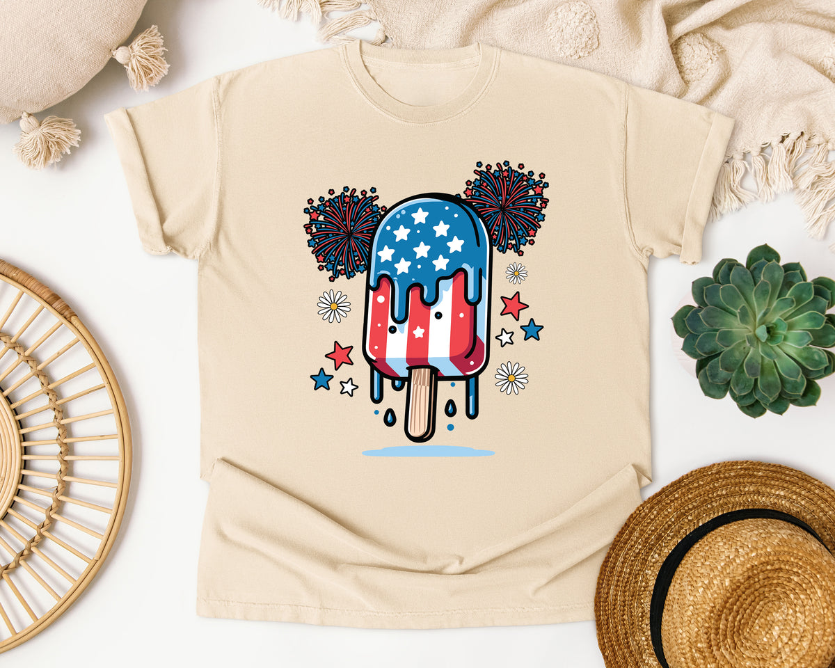 Patriotic Popsicle Fireworks graphic tee in Ivory