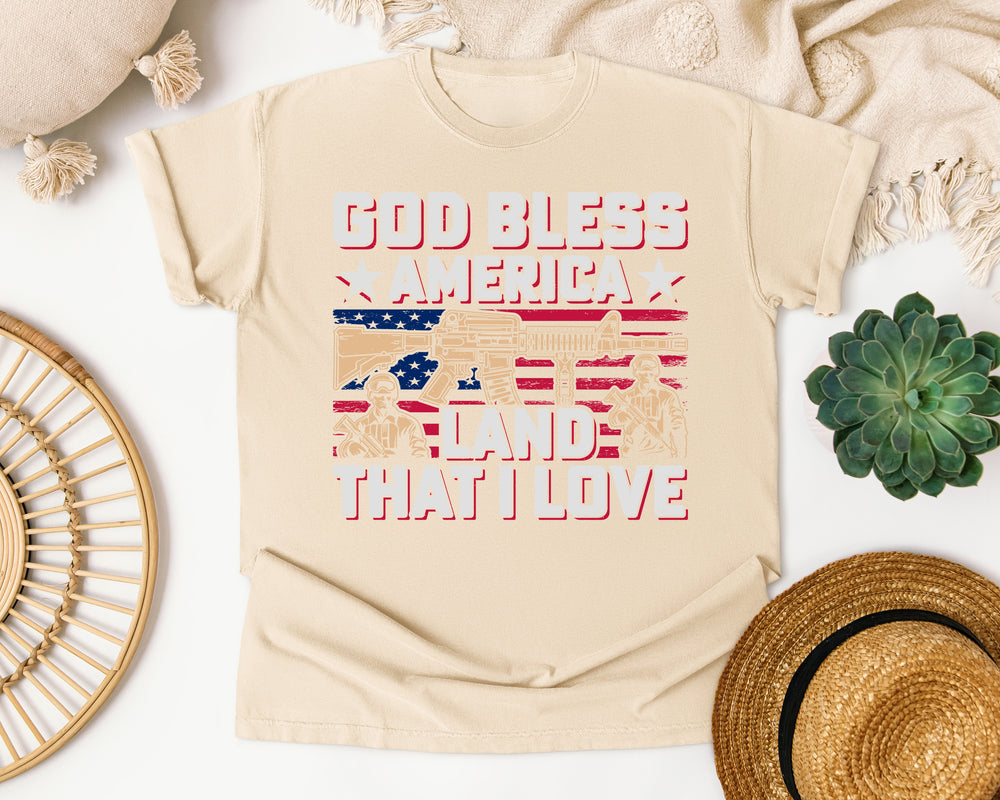 God Bless America Land That I Love Pink graphic tee in Ivory
