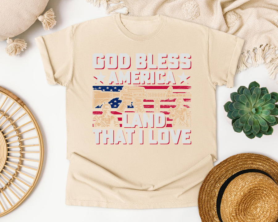 God Bless America Land That I Love Pink graphic tee in Ivory