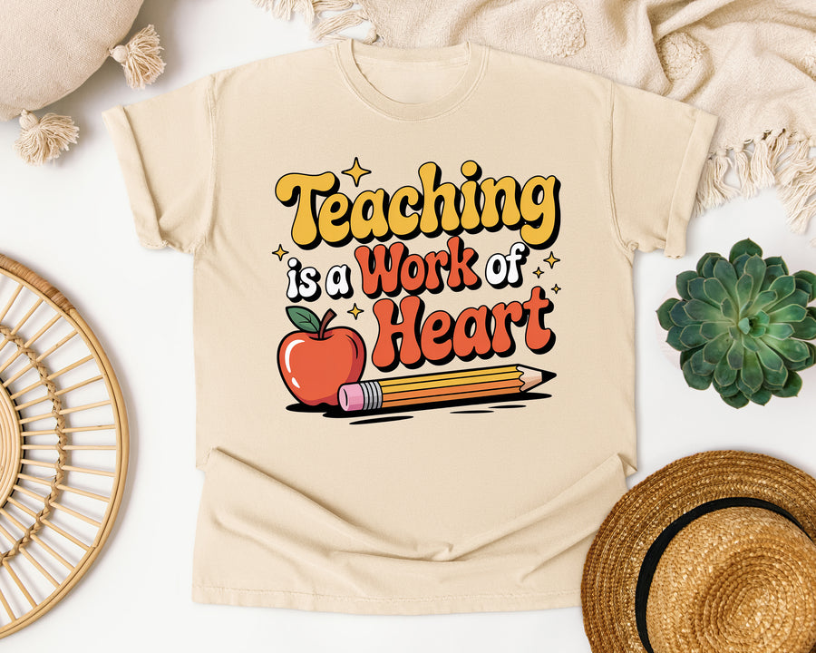 Teaching Is A Work Of Heart Brown graphic tee in Ivory