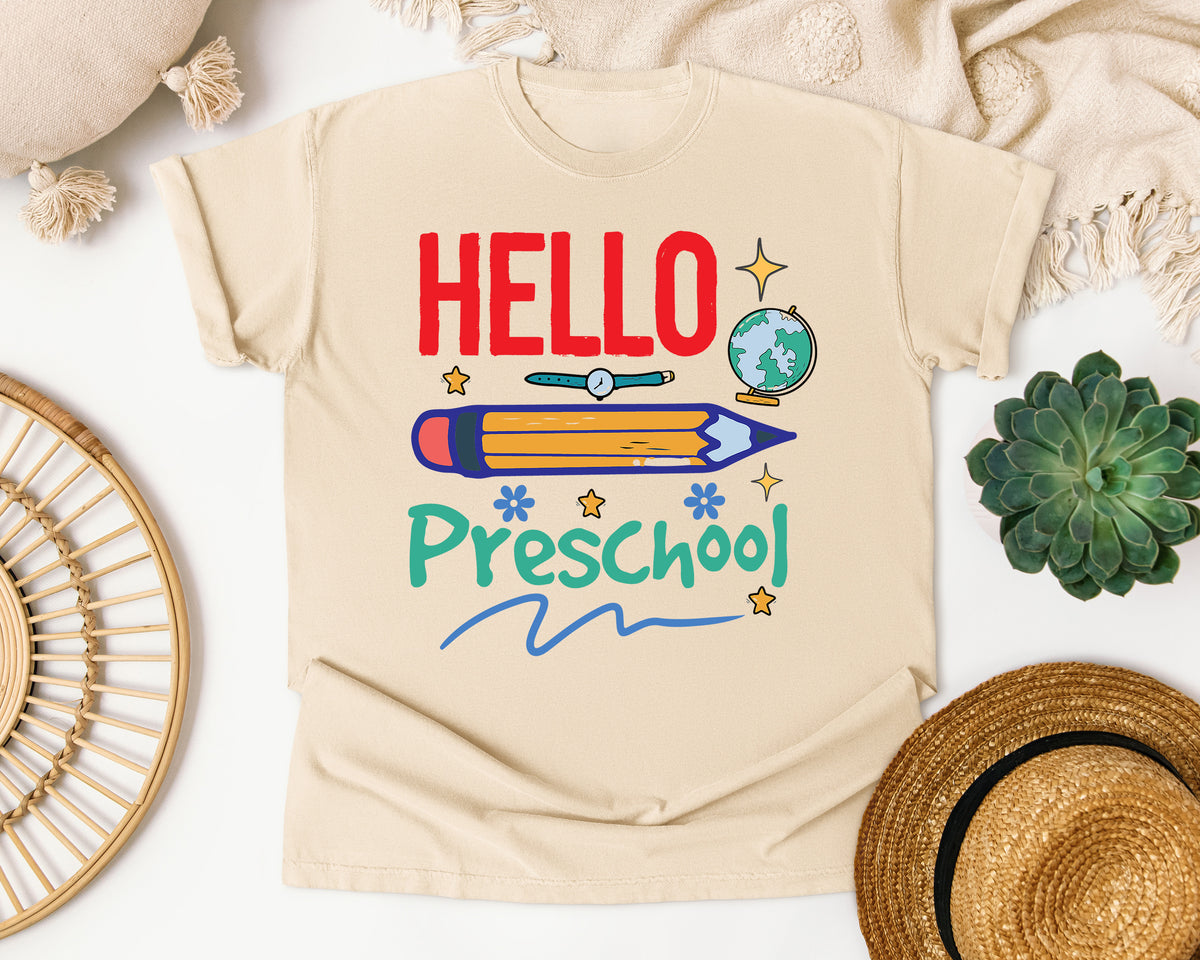Hello Preschool Pencil graphic tee in Ivory
