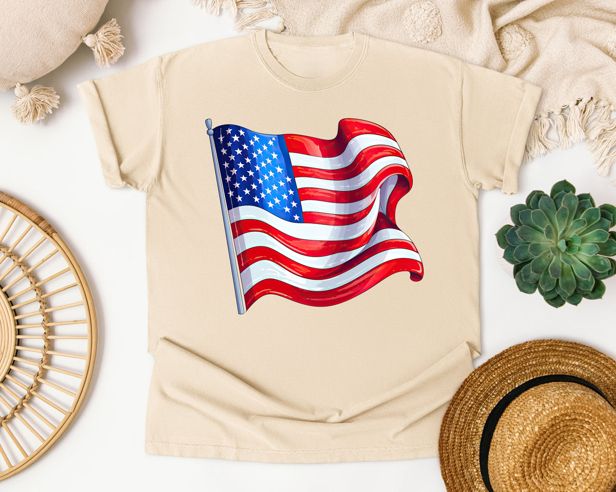 Waving American Flag Red graphic tee in Ivory