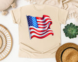 Waving American Flag Red graphic tee in Ivory