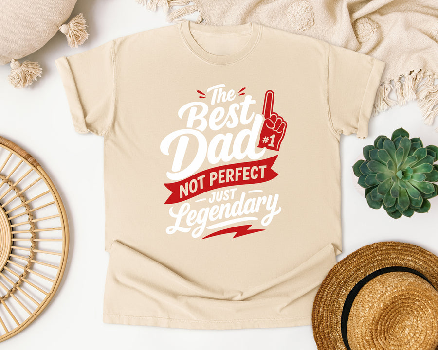 The Best Dad Not Perfect Just Legendary White graphic tee in Ivory
