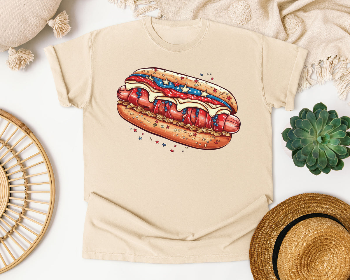 Patriotic Hot Dog graphic tee in Ivory
