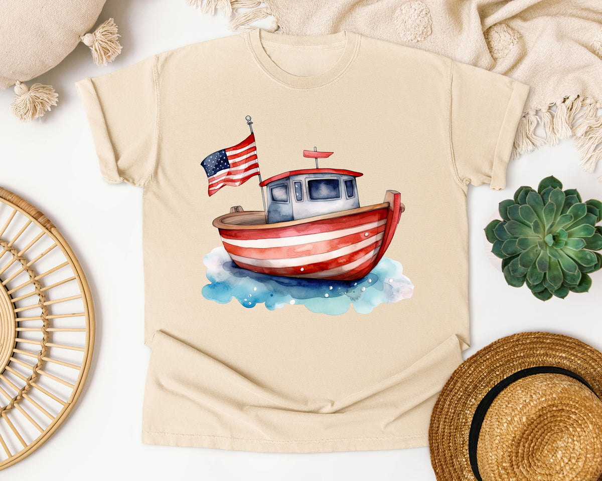 Patriotic Fishing Boat graphic tee in Ivory