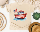 Patriotic Fishing Boat graphic tee in Ivory
