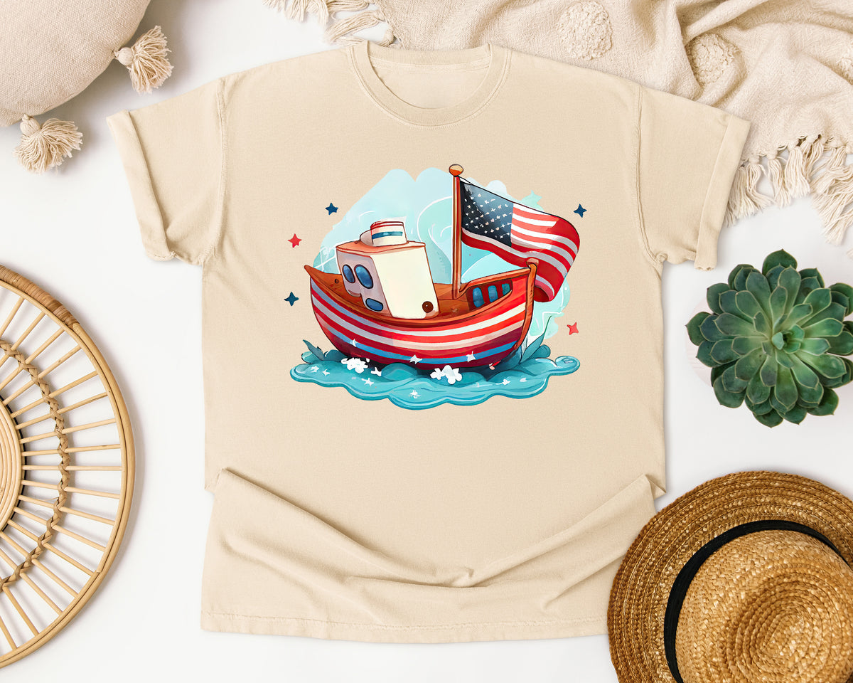 Patriotic Sailboat graphic tee in Ivory