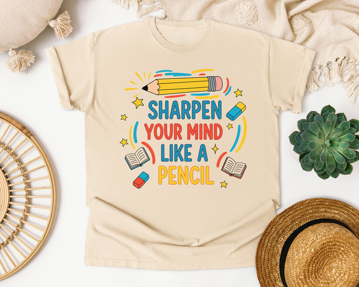 Sharpen Your Mind Like A Pencil graphic tee in Ivory