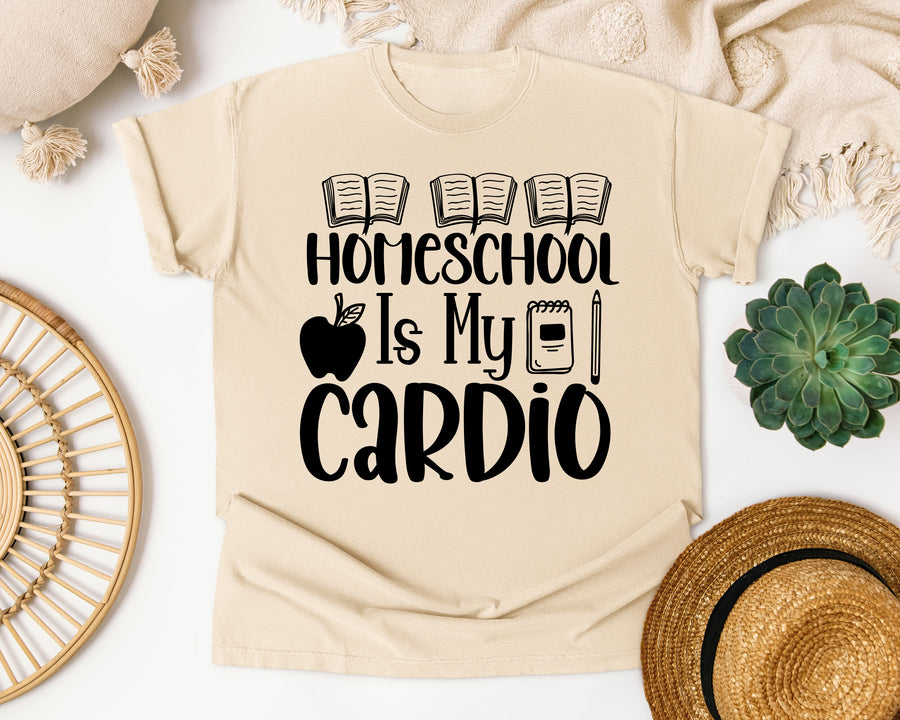 Homeschool Is My Cardio graphic tee in Ivory